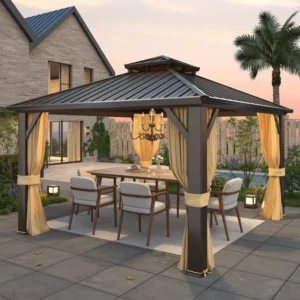 0 Ft. W x 10 Ft. D Hardtop Gazebo, Galvanized Steel Double Roof with Aluminum Frame, Outdoor Gazebo